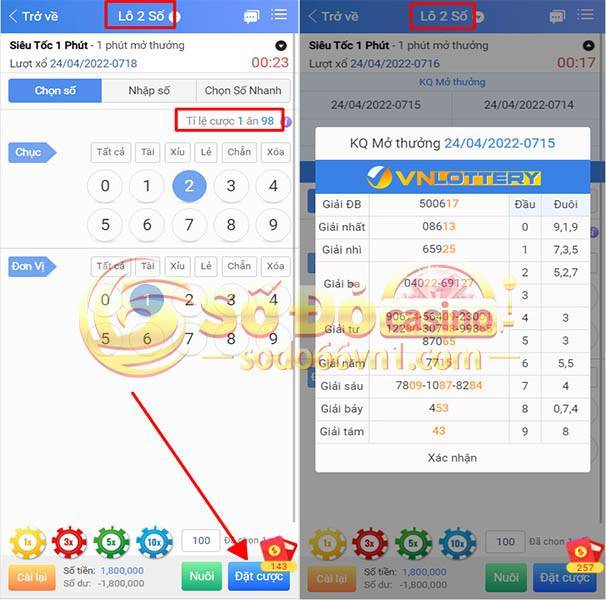 Bao lô 2 số xổ số siêu tốc nhà cái sodo66