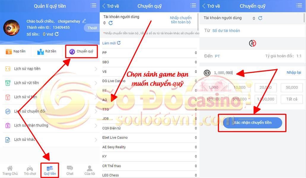 Hướng dẫn nạp rút tiền và chuyển quỹ tại SODO66 12 Hình thức chuyển quỹ tại sodo66