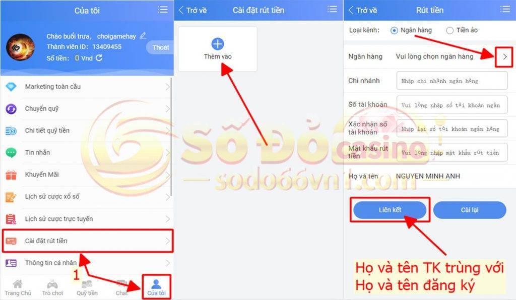 Hướng dẫn nạp rút tiền và chuyển quỹ tại SODO66 14 Hướng dẫn liên kết ngân hàng Mobile tại SODO66