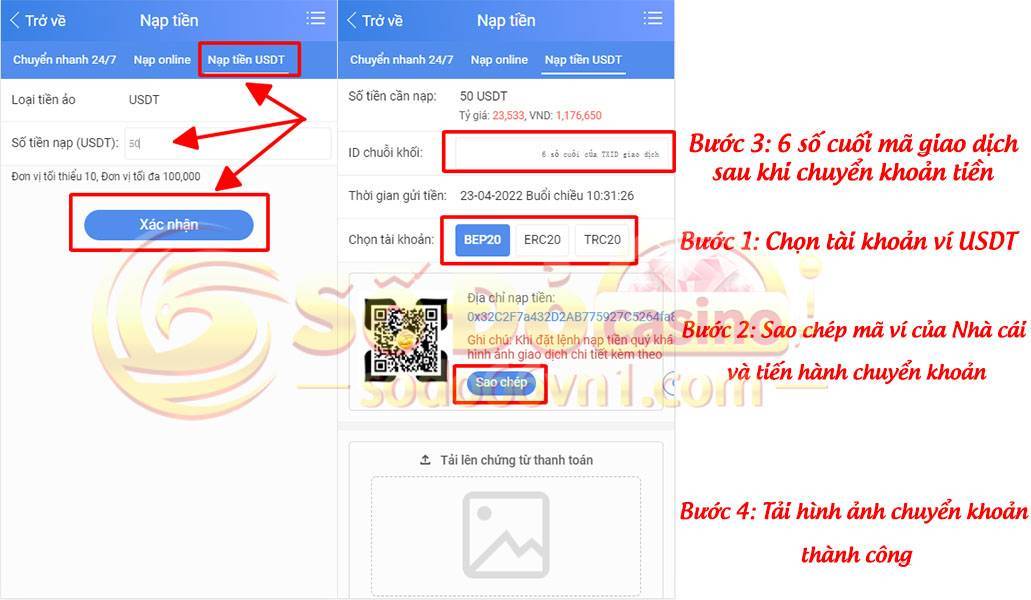 Hướng dẫn nạp rút tiền và chuyển quỹ tại SODO66 9 Hướng dẫn nạp tiền qua USDT