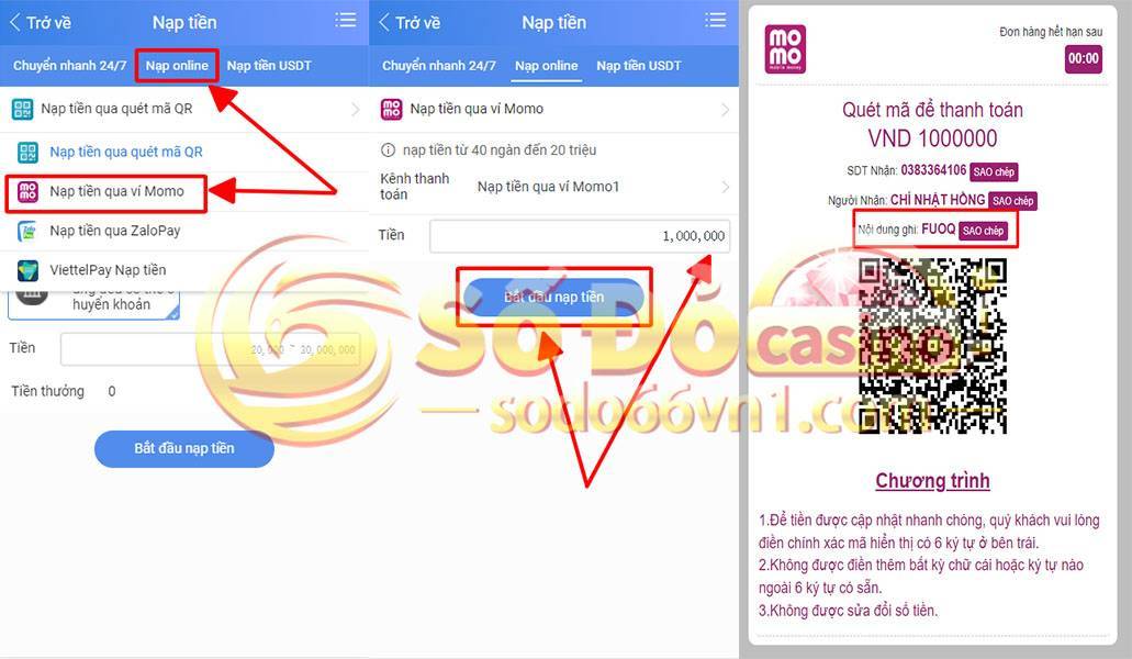 Hướng dẫn nạp rút tiền và chuyển quỹ tại SODO66 6 Hướng dẫn nạp tiền qua ví momo