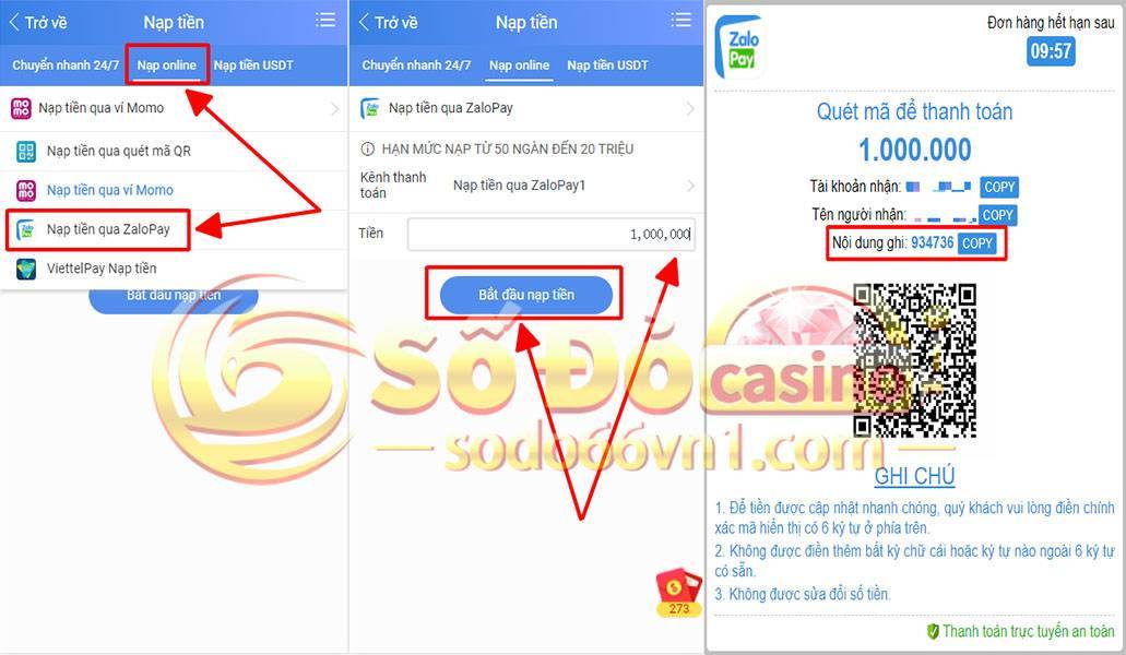 Hướng dẫn nạp rút tiền và chuyển quỹ tại SODO66 7 Hướng dẫn nạp tiền qua Zalopay