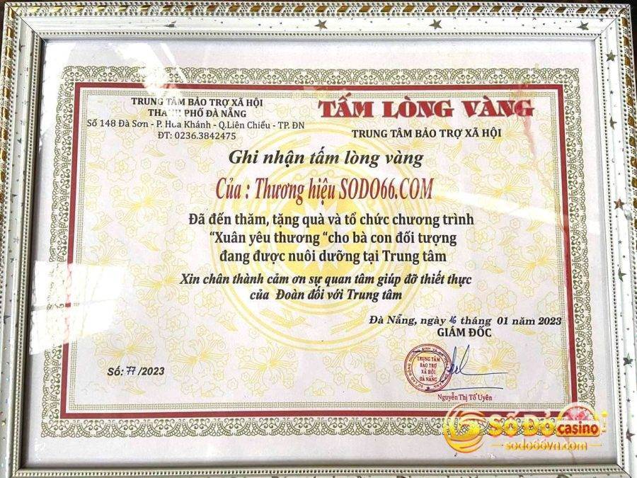 Đón Xuân Yêu Thương Cùng SODO66 Tại Đà Nẵng 2 giấy khen từ thiện tại đà nẵng